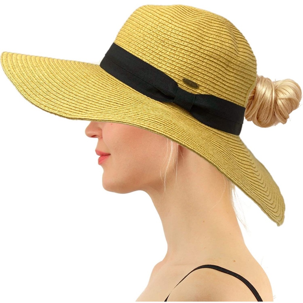 C.C Ponytail Wide Brim Floppy Messy Buns Ponyhat Visor Sun Cap Derby Hat